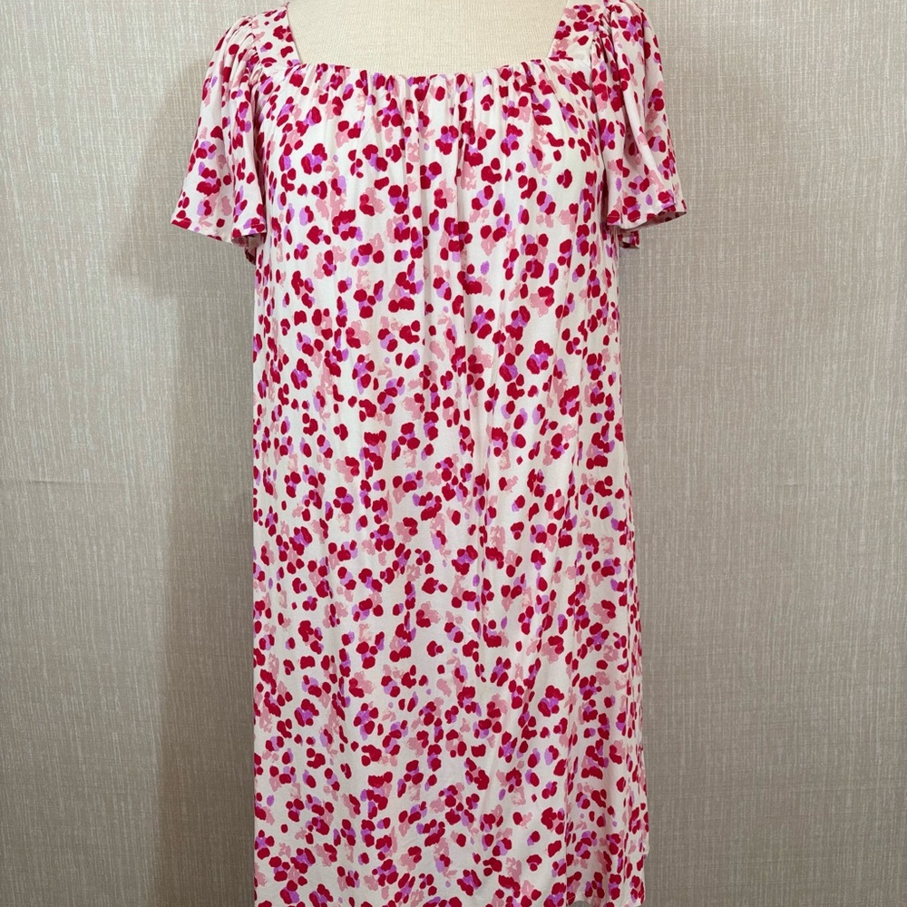 NWT ANDREE by Unit Pink & Red Flirty Leopard Print Cross Back Mini Dress Size M